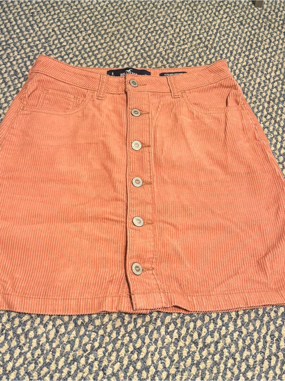 Hollister Corduroy Button-Front Skirt in Coral Pink